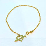 18K Real Gold Bracelet size 7” with Cupid Heart Charm