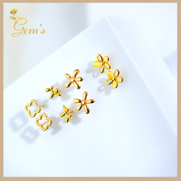 18K Real Gold Stud Earrings