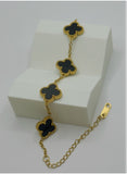 Black Clover Bracelet – Premium Gold Plated Stainless Steel – Adjustable 6.5”–8”