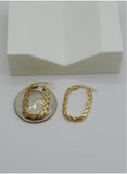 18K Real Gold Twisted Rectangle Hoop Earrings