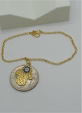 18K Gold Hamsa Evil Eye Bracelet – 7.5” Delicate Protection Charm,