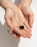 18K Real Gold Black Heart Pendant Necklace