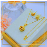 18K Real Gold Set of Love Knot Earrings and Necklace 18”