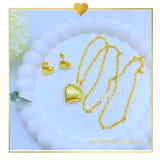 18K Real Gold  Heart Set of Earrings and Necklace 18”