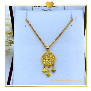 18K Real Gold Dream Catcher Necklace 18”