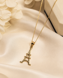 18K Real Gold Eiffel Tower Pendant Necklace 18 Inches Long