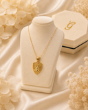 18K Real Gold Horse Shield Pendant Necklace 18 Inches Long 750 Stamped