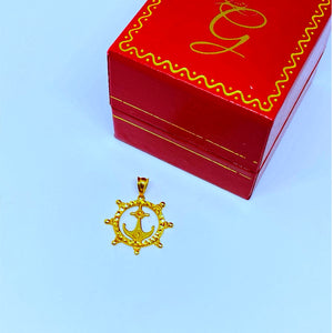 18k Real Gold Anchor and Wheel Pendant