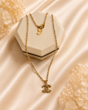18K Real Gold Double C Pendant Necklace | 16 Inches | 750 Stamped