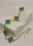 Premium Gold Plated Clover Bracelet – Stainless Steel | 16cm + 2cm Extender | Emerald Green