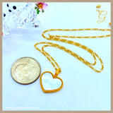 18K Real Gold Double Sided Natural White Agate Heart Necklace 18”