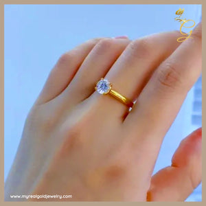 18K Real Gold Engagement Ring with cubic zircon stone