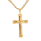 24'' Stainless Steel Gold Plated 65*41mm Cross Necklaces Saint Catholic Benedict Crucifix San Jesus Necklace 3:1 Figaro Chains
