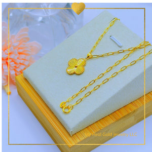 18K Real Gold Four-Leaf Clover Necklace – A Touch of Luck and Elegance**

18-20”