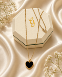 18K Real Gold Black Heart Pendant Necklace