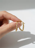 18K Real Gold Twisted Rectangle Hoop Earrings