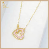 18K Real Gold Dainty Pink Heart  Necklace 18”