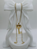 Solid Gold Two-Tone Mariner Chain 22” (9.4g) + 18K Heart Key Pendant Set