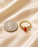 18K Real Gold Beaded Ring with Red Stone Accent size 5.5