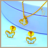 18K Real Gold Gold Set White Butterfly Earrings and necklace 14-15”