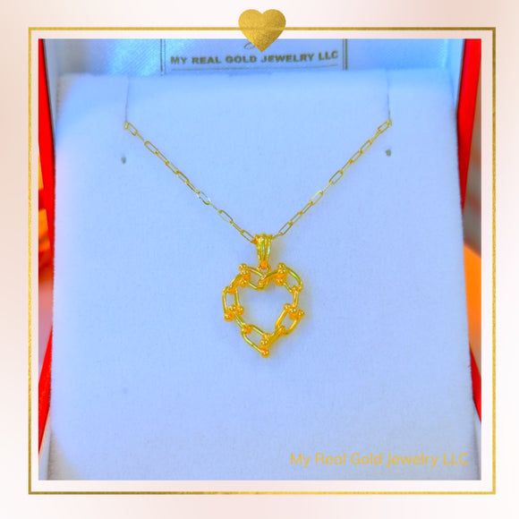 18K Real Gold Heart Hardware Necklace 18”