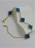 Royal Blue Clover Bracelet – Premium Gold-Plated Stainless Steel | Adjustable Fit