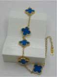 Royal Blue Clover Bracelet – Premium Gold-Plated Stainless Steel | Adjustable Fit