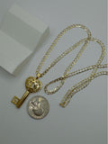 Solid Gold Two-Tone Mariner Chain 22” (9.4g) + 18K Heart Key Pendant Set
