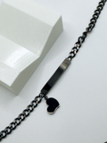 Premium Stainless Steel Black ID Bracelet – Personalized Engraved Name Bar with Heart Charm – Dainty Minimalist Jewelry for Women