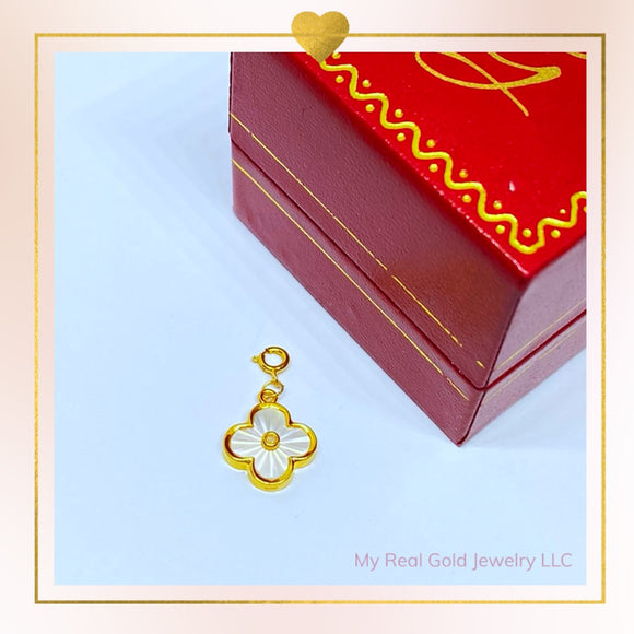 (18k Real Gold White Clover Pendant/Charm