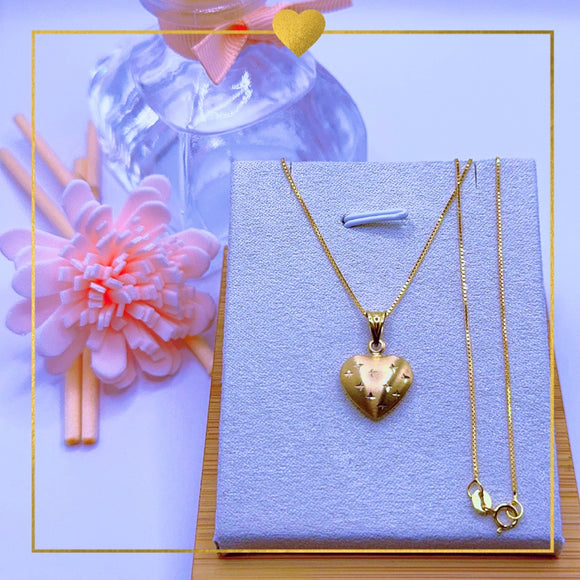 18K Real Gold Heart Necklace 18”