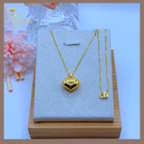 18K Real Gold Heart Necklace 18”