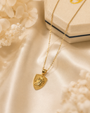 18K Real Gold Horse Shield Pendant Necklace 18 Inches Long 750 Stamped
