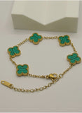 Premium Gold Plated Clover Bracelet – Stainless Steel | 16cm + 2cm Extender | Emerald Green