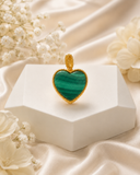 18K Gold Green Malachite Heart Pendant