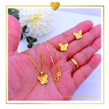 18K Real Gold  Butterfly Set of Earrings and Necklace 18”