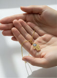 18K Gold Hamsa Evil Eye Bracelet – 7.5” Delicate Protection Charm,