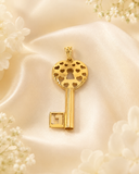18K Real Gold Heart Key Pendant
