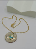 18K Real Gold Reversible Hamsa Anklet – Blue & Green Evil Eye, 9” Length