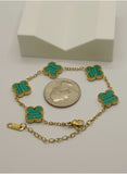 Premium Gold Plated Clover Bracelet – Stainless Steel | 16cm + 2cm Extender | Emerald Green