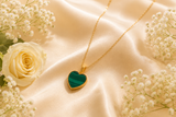 18K Real Gold Green Heart Pendant Necklace – 750 Stamped – Approx. 3.7g 18"