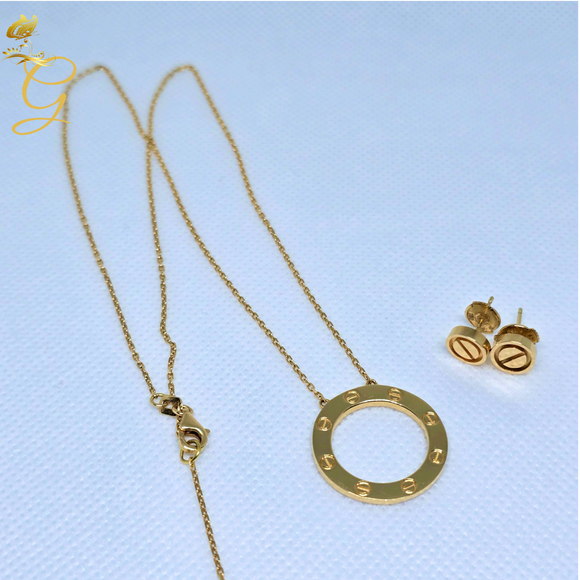 18K Real Gold Set of  Earrings and Necklace 16-18”