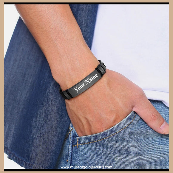 Customized Name Bracelet Black Color Stainless Steel Personalized Bracelet
