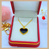 18K Real Gold Double sided Black Heart Necklace 18”