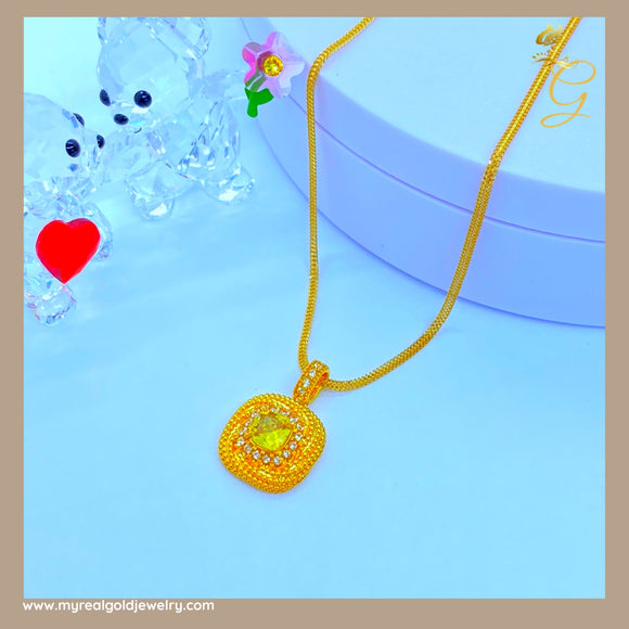 18K Real Gold  Citrine Diamond Necklace 18”