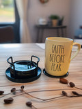 Personalized Coffee Coaster Set – 6 Engraved Stainless Steel Coasters with Holder | Custom Family Name Gift | Coffee Lover Gift