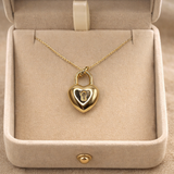 18K Real Gold Locked Heart Pendant
