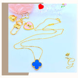 18K Real Gold Blue Cloverleaf Necklace 16- 18”