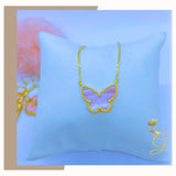 18K Real Gold Pink Butterfly Necklace 18”