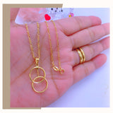 18K Real Gold Double Circle Necklace 18”